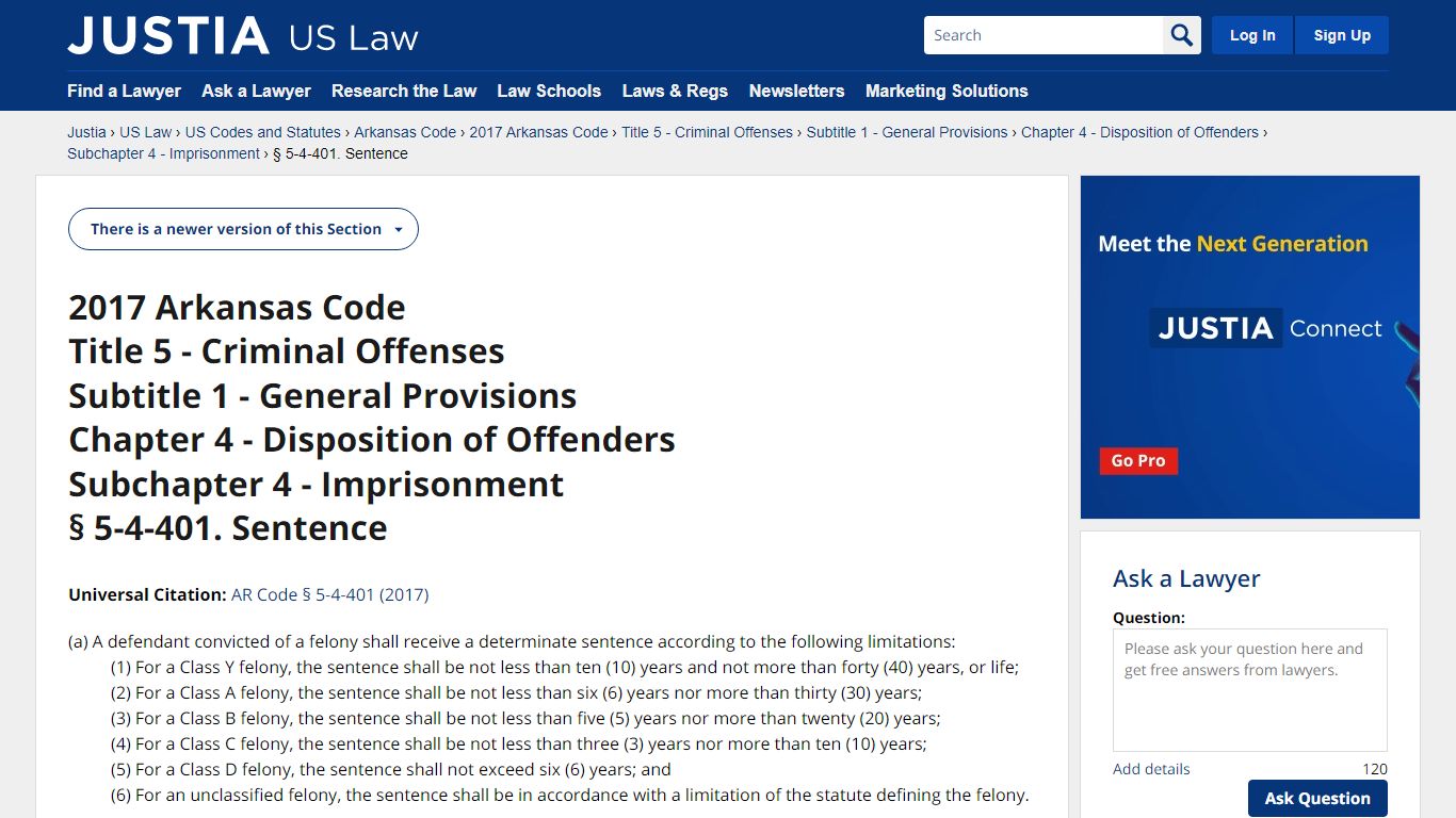 Arkansas Code § 5-4-401 (2017) - Sentence - Justia Law