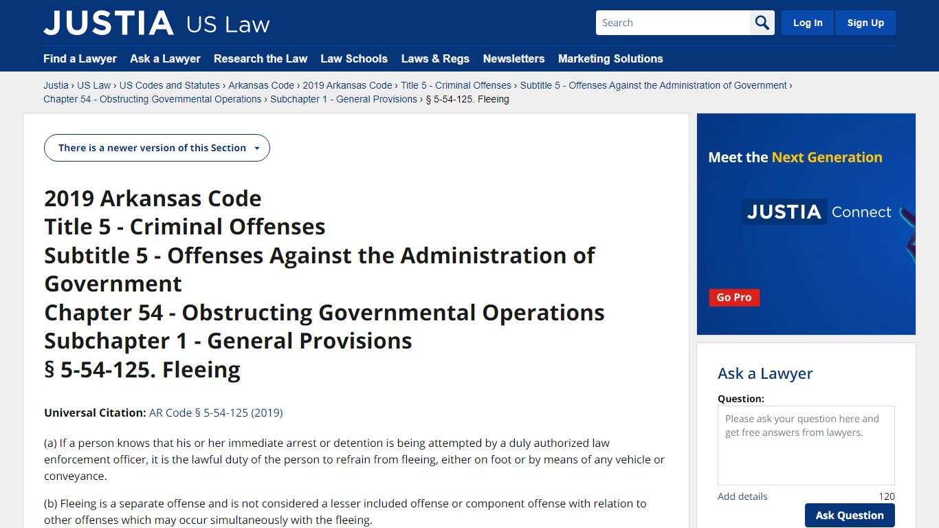 Arkansas Code § 5-54-125 (2019) - Fleeing - Justia Law